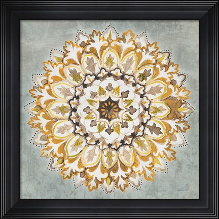 Framed Mandala Delight II Yellow Grey Print