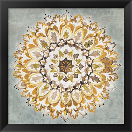 Framed Mandala Delight II Yellow Grey Print