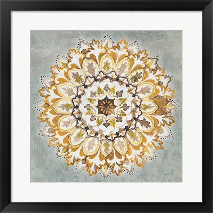 Framed Mandala Delight II Yellow Grey Print