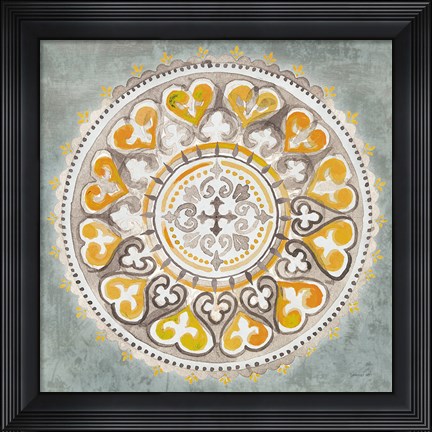 Framed Mandala Delight III Yellow Grey Print