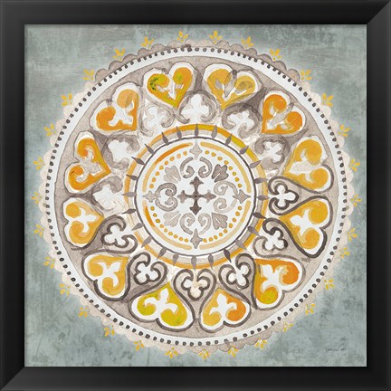 Framed Mandala Delight III Yellow Grey Print