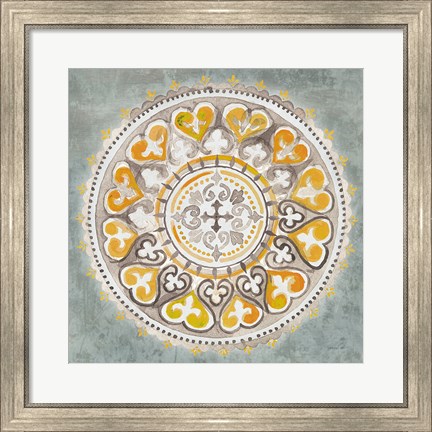 Framed Mandala Delight III Yellow Grey Print