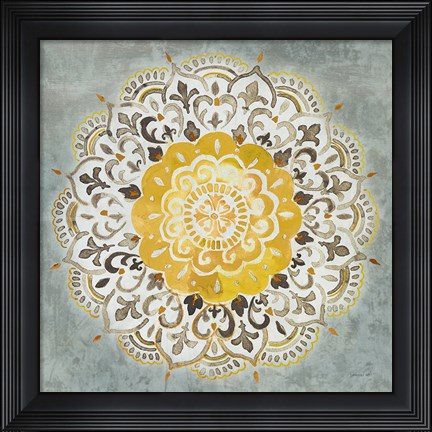 Framed Mandala Delight IV Yellow Grey Print