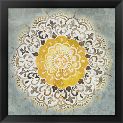 Framed Mandala Delight IV Yellow Grey Print