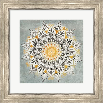 Framed Mandala Delight I Yellow Grey Print