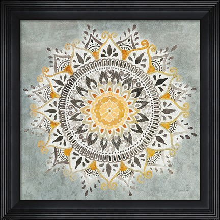Framed Mandala Delight I Yellow Grey Print