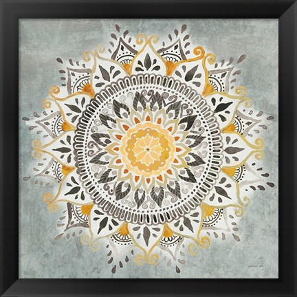 Framed Mandala Delight I Yellow Grey Print