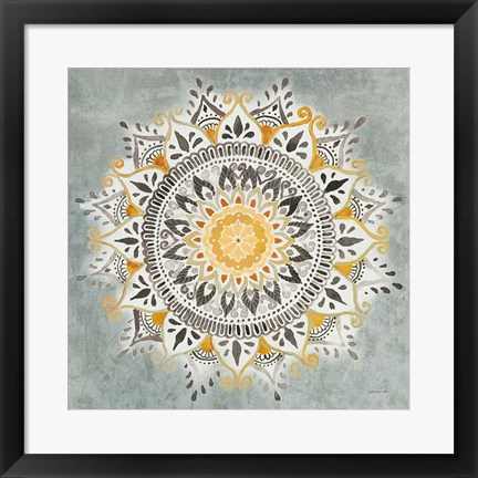 Framed Mandala Delight I Yellow Grey Print