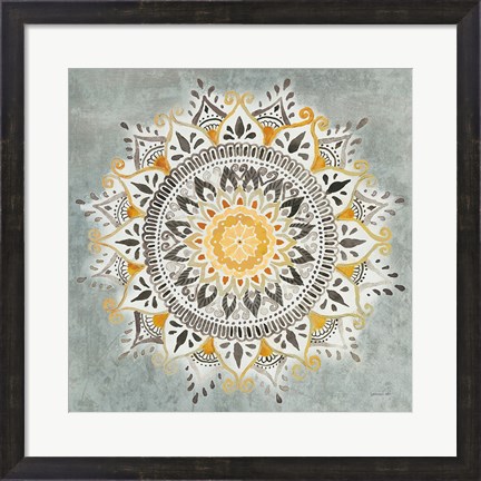 Framed Mandala Delight I Yellow Grey Print