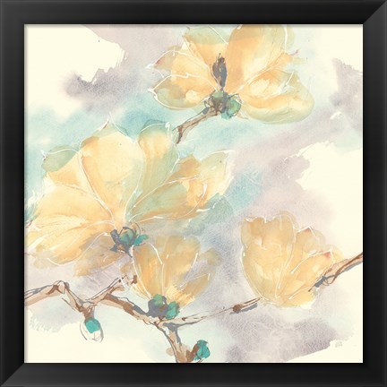 Framed Magnolias in White II Print