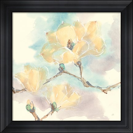 Framed Magnolias in White I Print
