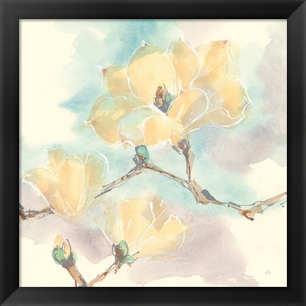Framed Magnolias in White I Print