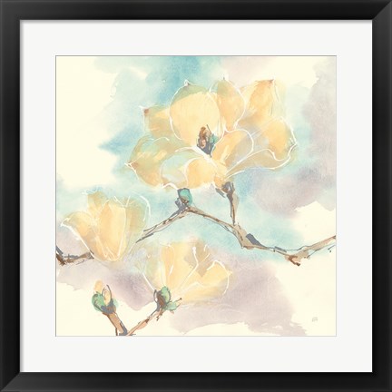 Framed Magnolias in White I Print