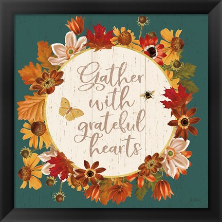 Framed Fall Garden V Teal Print