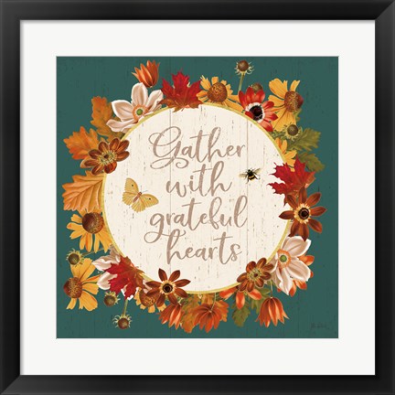 Framed Fall Garden V Teal Print