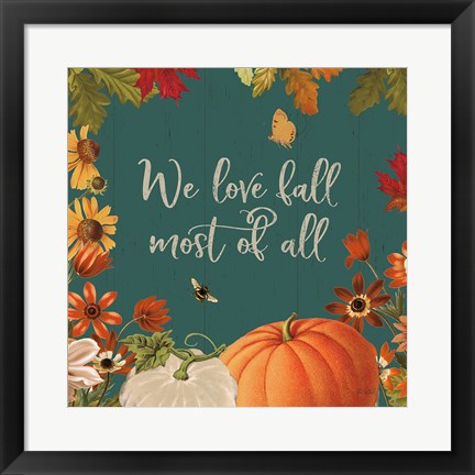 Framed Fall Garden II Teal Print