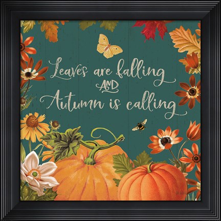 Framed Fall Garden III Teal Print