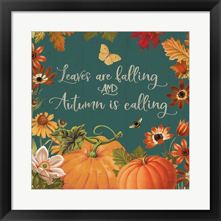 Framed Fall Garden III Teal Print