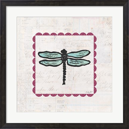 Framed Dragonfly Stamp Bright Print