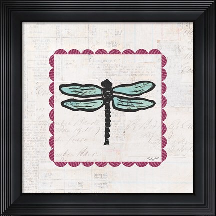 Framed Dragonfly Stamp Bright Print
