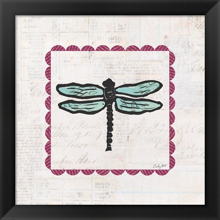 Framed Dragonfly Stamp Bright Print