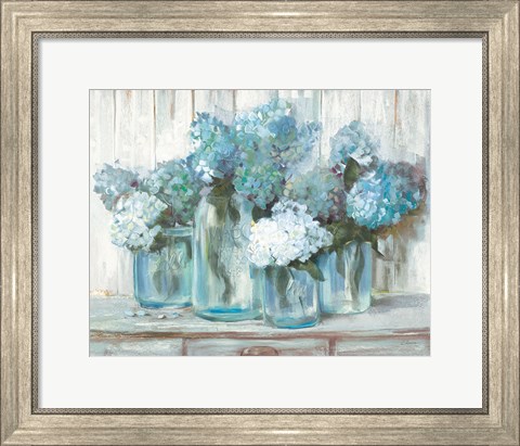 Framed Hydrangeas in Glass Jars Blue Print