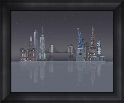 Framed New York Skyline Night Reflections Print