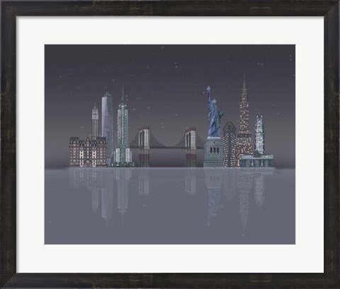 Framed New York Skyline Night Reflections Print