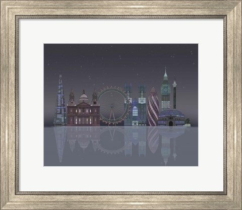 Framed London Skyline Night Reflections Print
