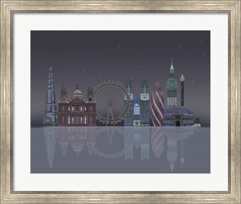 Framed London Skyline Night Reflections Print