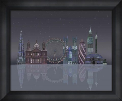 Framed London Skyline Night Reflections Print