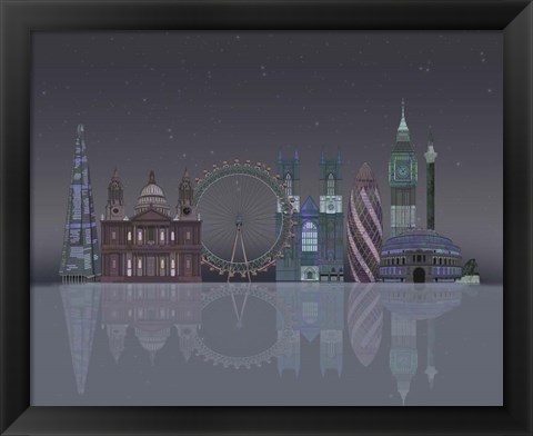 Framed London Skyline Night Reflections Print