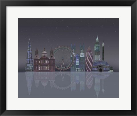 Framed London Skyline Night Reflections Print