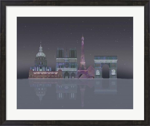 Framed Paris Skyline Night Reflections Print