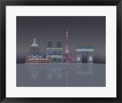Framed Paris Skyline Night Reflections Print