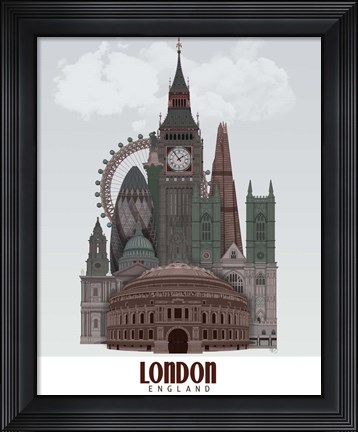 Framed London in Clouds Red and Green Print