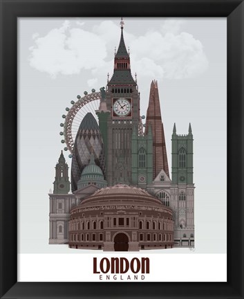 Framed London in Clouds Red and Green Print