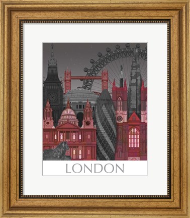 Framed London Elevations by Night Red Print