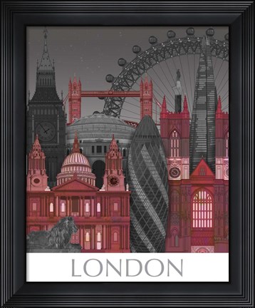 Framed London Elevations by Night Red Print