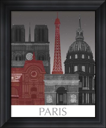 Framed Paris Elevations by Night Red Print