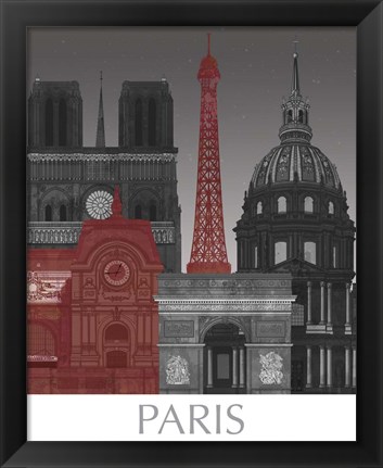 Framed Paris Elevations by Night Red Print