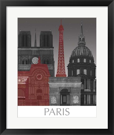 Framed Paris Elevations by Night Red Print