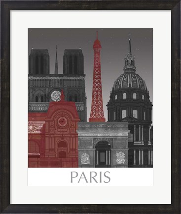 Framed Paris Elevations by Night Red Print