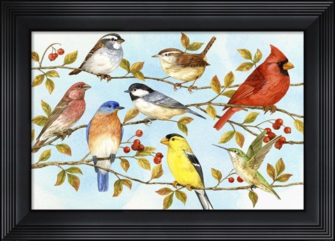 Framed Birds &amp; Berries V Print