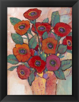 Framed Poppies in a Vase II Print