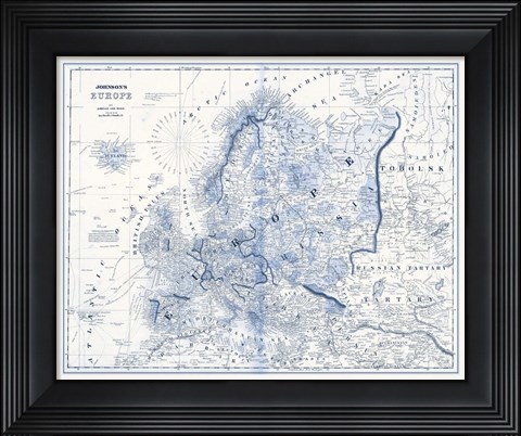 Framed Europe in Shades of Blue Print