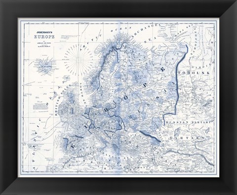 Framed Europe in Shades of Blue Print