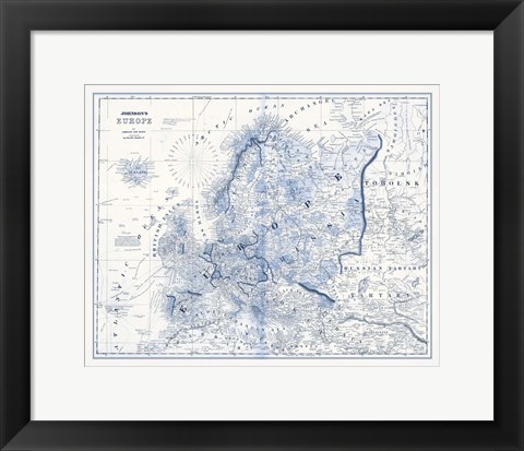 Framed Europe in Shades of Blue Print