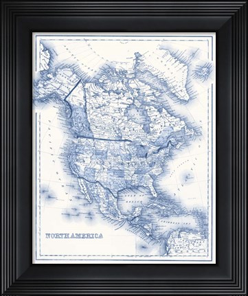 Framed North America in Shades of Blue Print