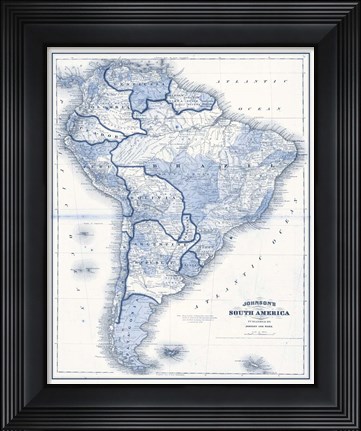 Framed South America in Shades of Blue Print